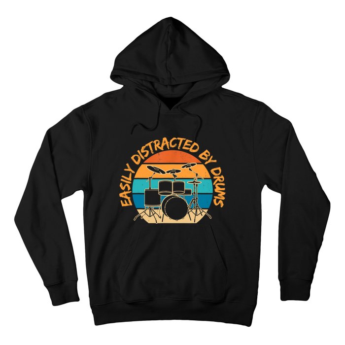 Funny Drummer Easily Distracted By Drums Drum Set Drumming Hoodie