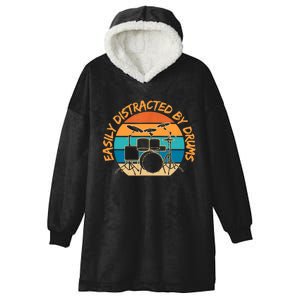 Funny Drummer Easily Distracted By Drums Drum Set Drumming Hooded Wearable Blanket