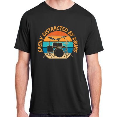 Funny Drummer Easily Distracted By Drums Drum Set Drumming Adult ChromaSoft Performance T-Shirt