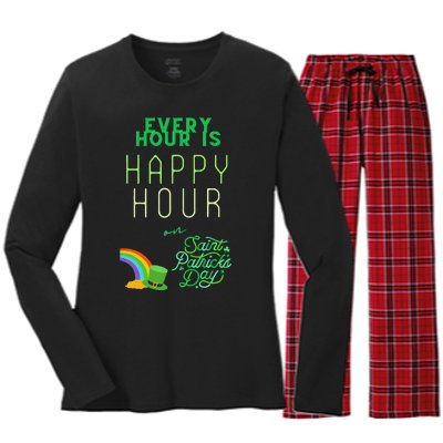 Funny Design Every Hour Is Happy Hour On Saint Patrick's Day Women's Long Sleeve Flannel Pajama Set 