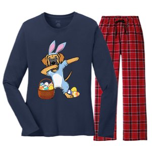 Funny Dabbing Easter Bunny Great Dane Women's Long Sleeve Flannel Pajama Set 