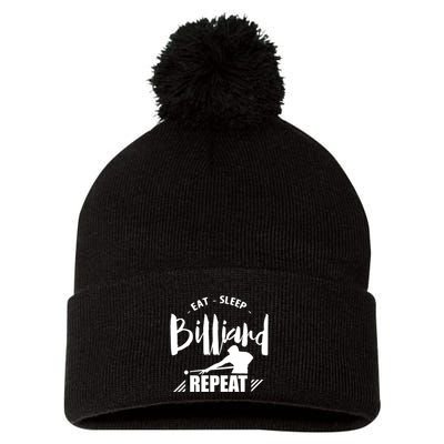 Father's Day Eat Sleep Billiards Repeat Pool Player Gift For Dad Pom Pom 12in Knit Beanie