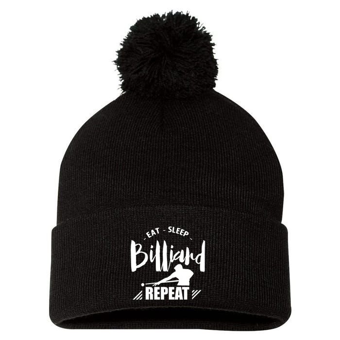 Father's Day Eat Sleep Billiards Repeat Pool Player Gift For Dad Pom Pom 12in Knit Beanie