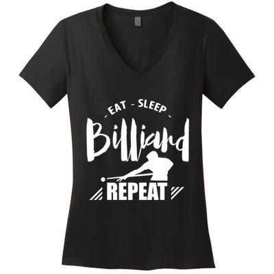 Father's Day Eat Sleep Billiards Repeat Pool Player Gift For Dad Women's V-Neck T-Shirt