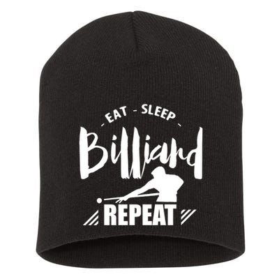 Father's Day Eat Sleep Billiards Repeat Pool Player Gift For Dad Short Acrylic Beanie
