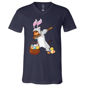 Funny Dabbing Easter Bunny Jaguar Leopard V-Neck T-Shirt