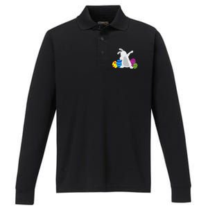 Funny Dabbing Easter Bunny Rabbit For Funny Performance Long Sleeve Polo