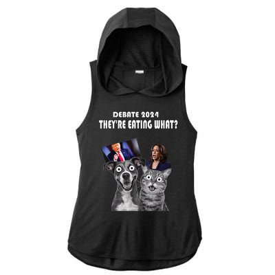 Funny Debate Election 2024 Pets Dog Cat TheyRe Eating What Ladies PosiCharge Tri-Blend Wicking Draft Hoodie Tank