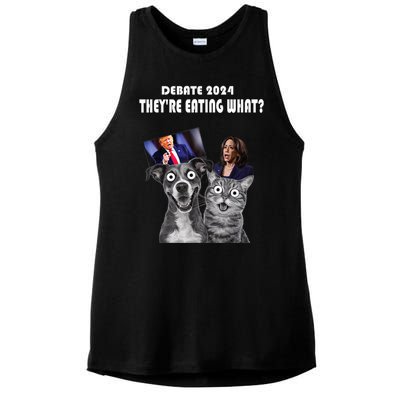 Funny Debate Election 2024 Pets Dog Cat TheyRe Eating What Ladies PosiCharge Tri-Blend Wicking Tank