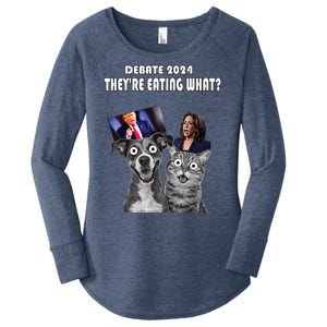 Funny Debate Election 2024 Pets Dog Cat TheyRe Eating What Women's Perfect Tri Tunic Long Sleeve Shirt