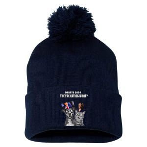 Funny Debate Election 2024 Pets Dog Cat TheyRe Eating What Pom Pom 12in Knit Beanie