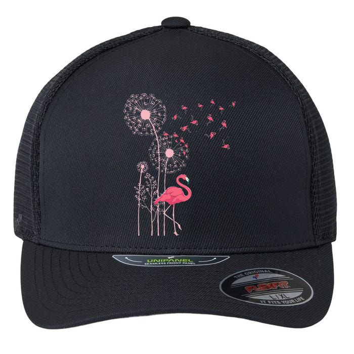 Flower Dandelion Exotic Animal Tropical Bird Pink Flamingo Flexfit Unipanel Trucker Cap