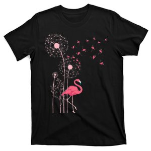 Flower Dandelion Exotic Animal Tropical Bird Pink Flamingo T-Shirt