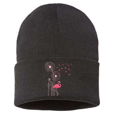 Flower Dandelion Exotic Animal Tropical Bird Pink Flamingo Sustainable Knit Beanie