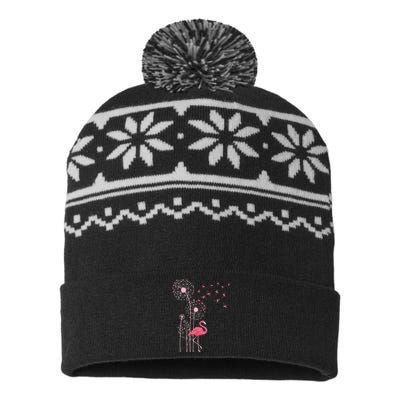 Flower Dandelion Exotic Animal Tropical Bird Pink Flamingo USA-Made Snowflake Beanie