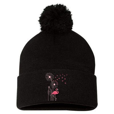 Flower Dandelion Exotic Animal Tropical Bird Pink Flamingo Pom Pom 12in Knit Beanie