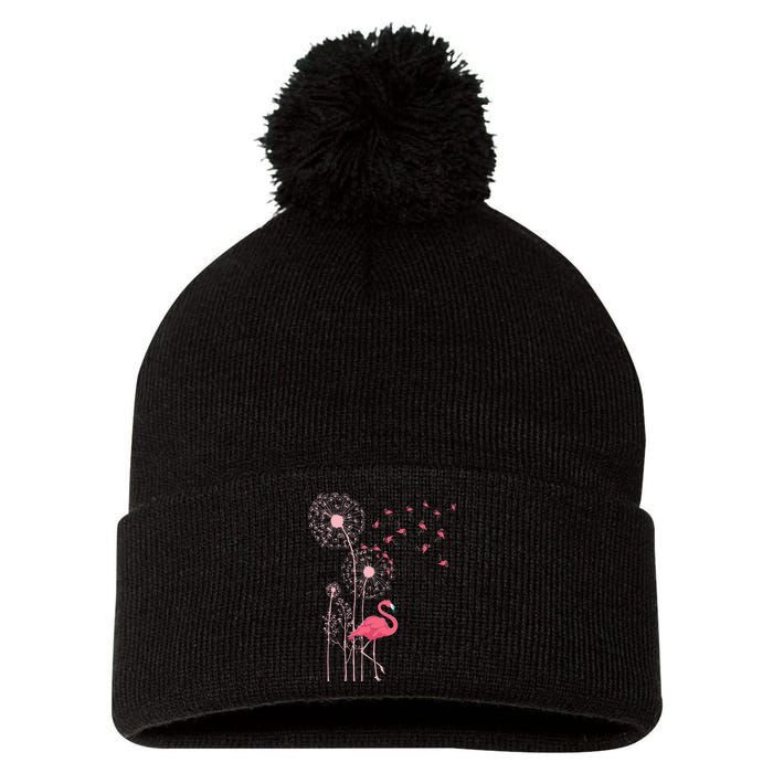 Flower Dandelion Exotic Animal Tropical Bird Pink Flamingo Pom Pom 12in Knit Beanie