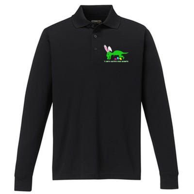 Funny Dinosaur Easter Gift Performance Long Sleeve Polo