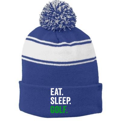 Father's Day Eat Sleep Golf Funny Golf Dad Gift For Dad Stripe Pom Pom Beanie