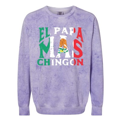 Fathers Day El Papa Mas Chingon Funny Mexican Dad Spanish Colorblast Crewneck Sweatshirt