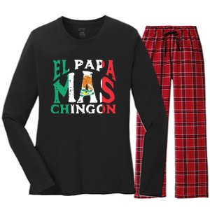 Fathers Day El Papa Mas Chingon Funny Mexican Dad Spanish Women's Long Sleeve Flannel Pajama Set 