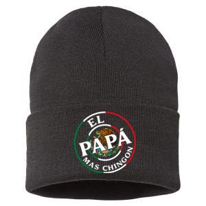 Father Day El Papa Mas Chingon Funny Mexican Dad Sustainable Knit Beanie