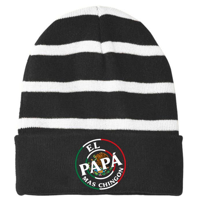 Father Day El Papa Mas Chingon Funny Mexican Dad Striped Beanie with Solid Band