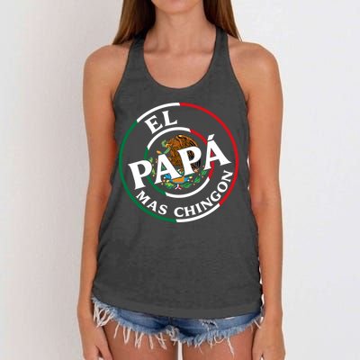 Father Day El Papa Mas Chingon Funny Mexican Dad Women's Knotted Racerback Tank