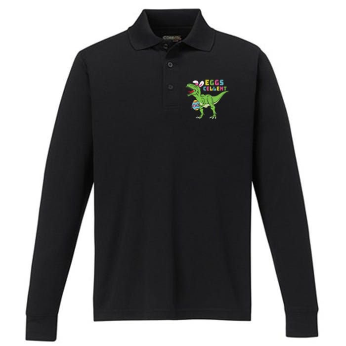 Funny Dinosaur Easter Bunny Eggs Cellent Easter Day Performance Long Sleeve Polo