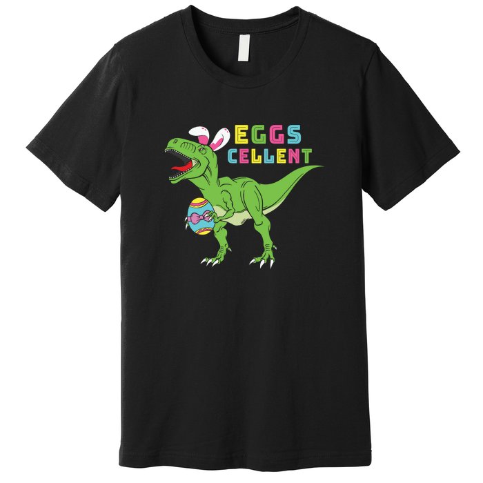 Funny Dinosaur Easter Bunny Eggs Cellent Easter Day Premium T-Shirt