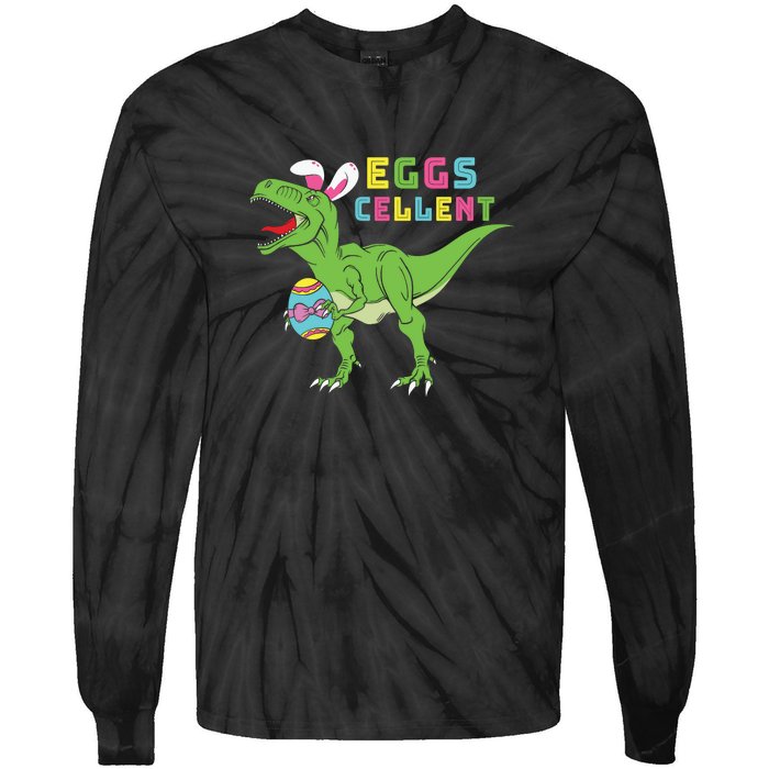 Funny Dinosaur Easter Bunny Eggs Cellent Easter Day Tie-Dye Long Sleeve Shirt