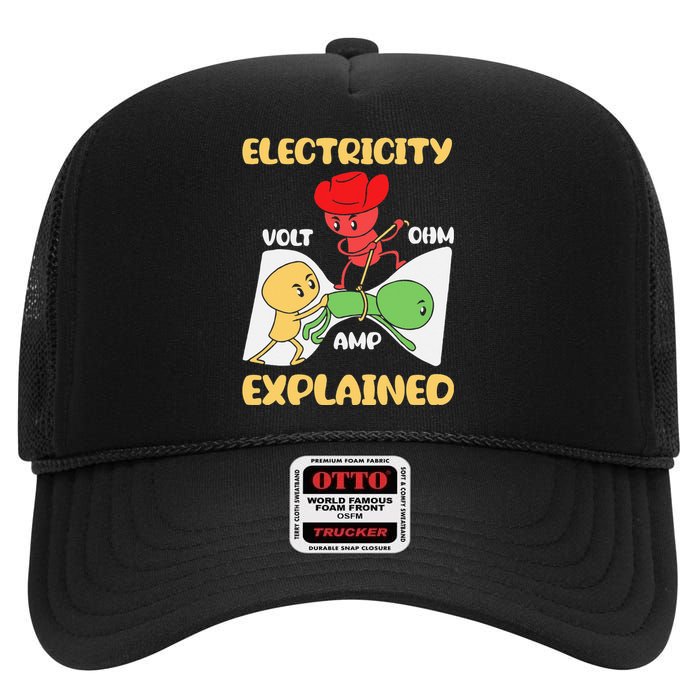 Funny Design Electricity Explained Electrician Electricity High Crown Mesh Back Trucker Hat