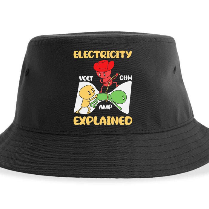 Funny Design Electricity Explained Electrician Electricity Sustainable Bucket Hat