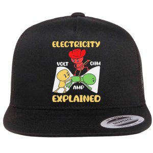 Funny Design Electricity Explained Electrician Electricity Flat Bill Trucker Hat