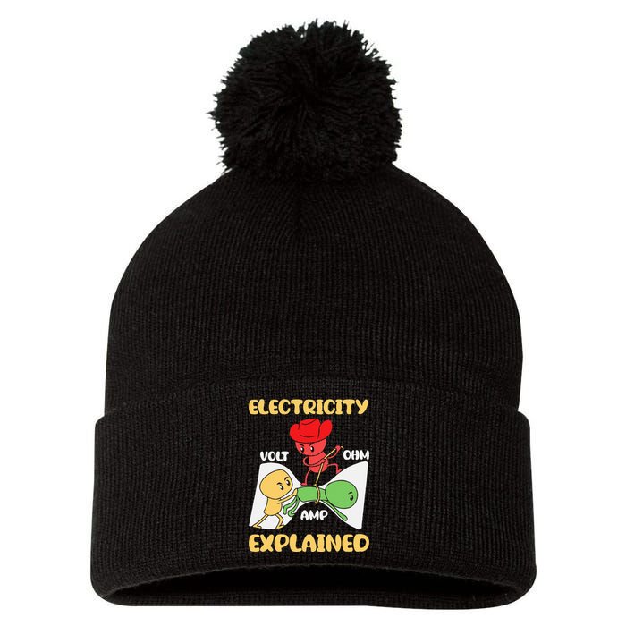 Funny Design Electricity Explained Electrician Electricity Pom Pom 12in Knit Beanie