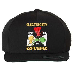 Funny Design Electricity Explained Electrician Electricity Wool Snapback Cap