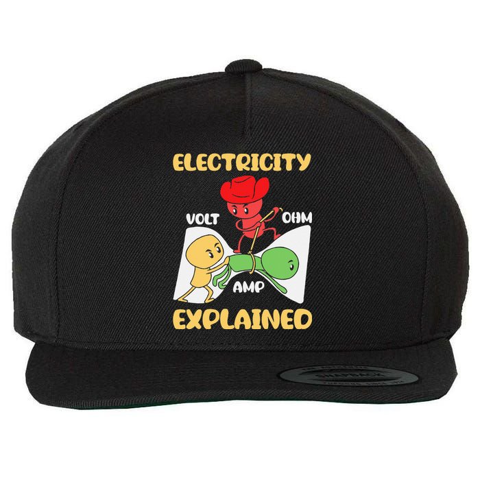 Funny Design Electricity Explained Electrician Electricity Wool Snapback Cap