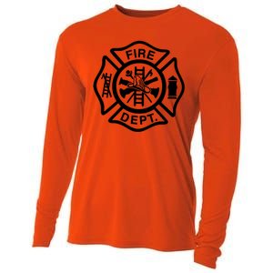 Fire Dept Emblem Badge Firefighter Logo Cooling Performance Long Sleeve Crew