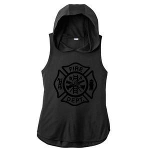 Fire Dept Emblem Badge Firefighter Logo Ladies PosiCharge Tri-Blend Wicking Draft Hoodie Tank