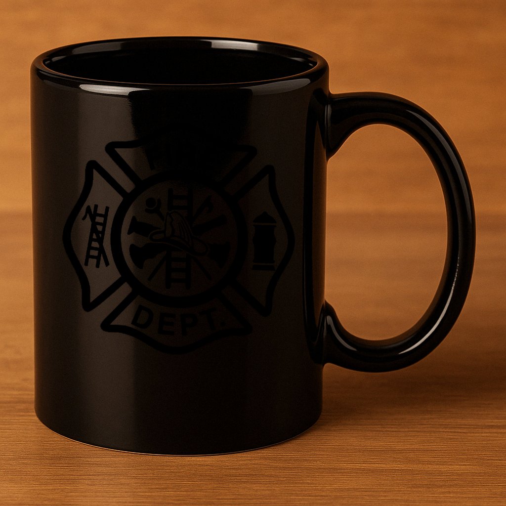 Fire Dept Emblem Badge Firefighter Logo 11oz C Handle Ceramic Mug