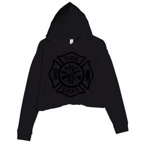 Fire Dept Emblem Badge Firefighter Logo Crop Fleece Hoodie