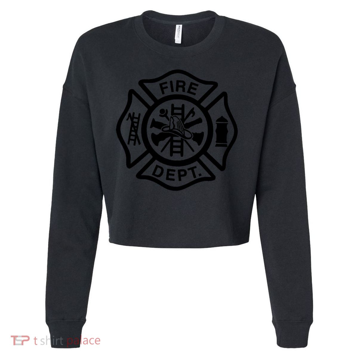 Fire Dept Emblem Badge Firefighter Logo Cropped Pullover Crew
