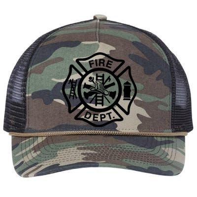 Fire Dept Emblem Badge Firefighter Logo Retro Rope Trucker Hat Cap