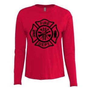 Fire Dept Emblem Badge Firefighter Logo Womens Cotton Relaxed Long Sleeve T-Shirt