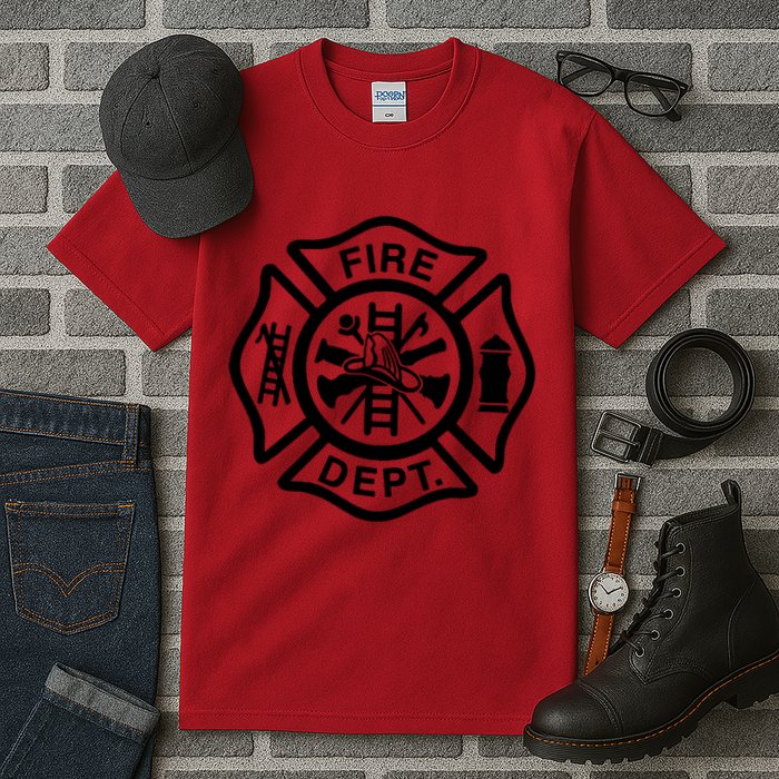 Fire Dept Emblem Badge Firefighter Logo Tall T-Shirt