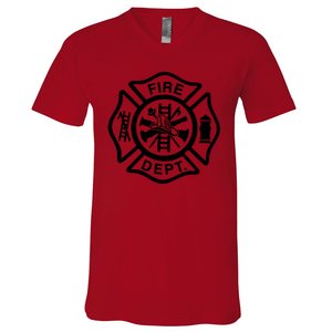 Fire Dept Emblem Badge Firefighter Logo V-Neck T-Shirt