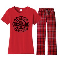 Fire Dept Emblem Badge Firefighter Logo Women's Flannel Pajama Set