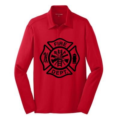 Fire Dept Emblem Badge Firefighter Logo Silk Touch Performance Long Sleeve Polo