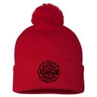 Fire Dept Emblem Badge Firefighter Logo Pom Pom 12in Knit Beanie