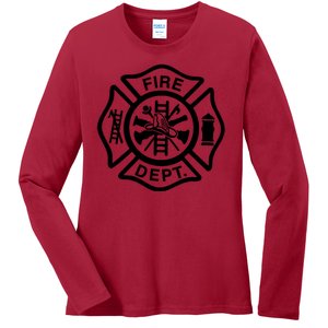 Fire Dept Emblem Badge Firefighter Logo Ladies Long Sleeve Shirt